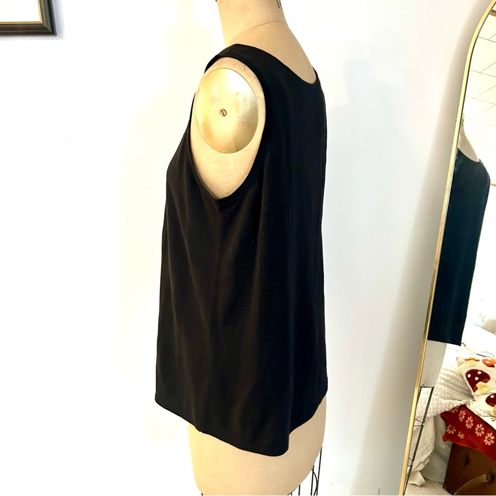 Eileen Fisher 100% Linen Jersey Black Scoop Neck Tank Sz Petite L - Picture 4 of 12